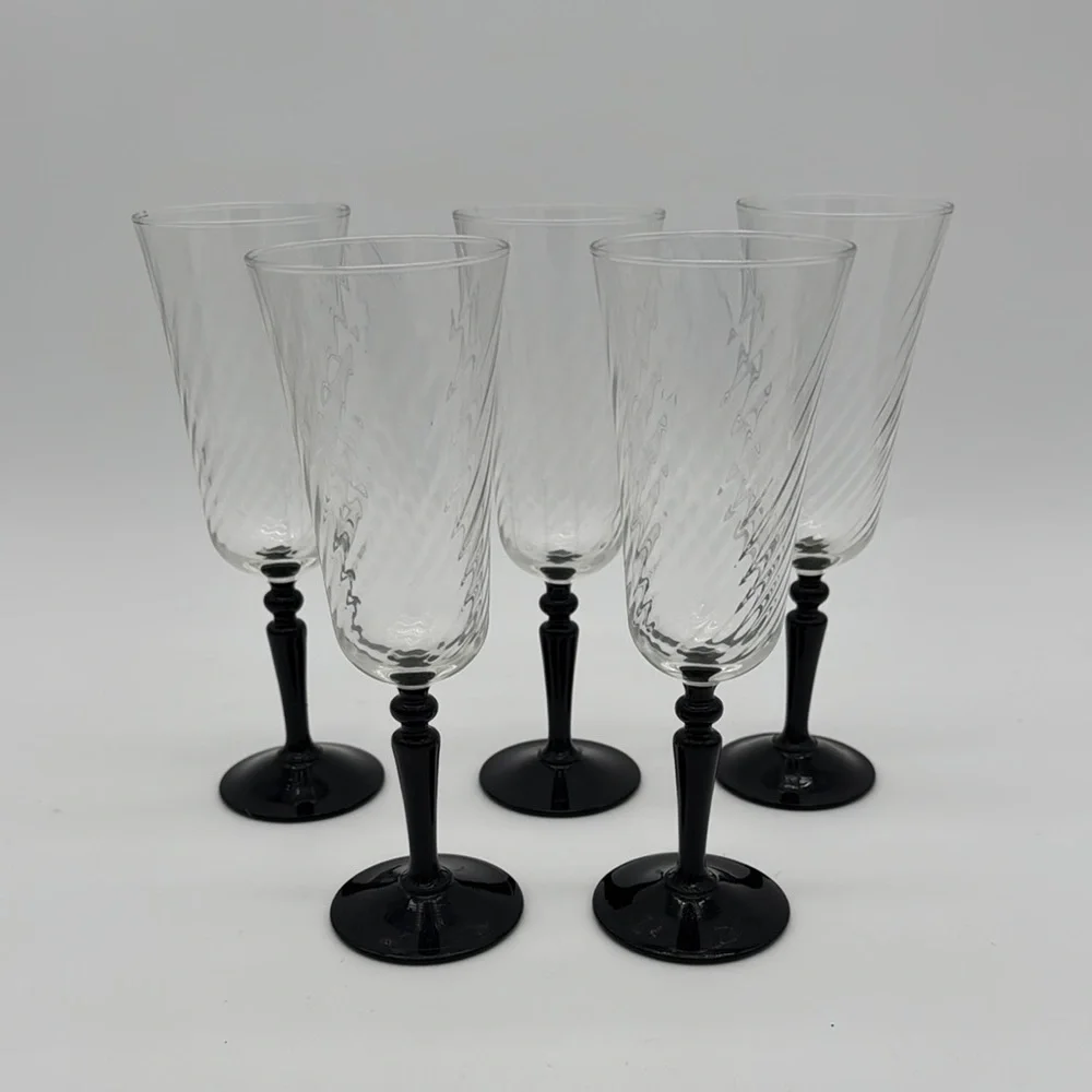 Luminarc Cristal d'Arques Durand Onyx Black Stem Champagne Flutes